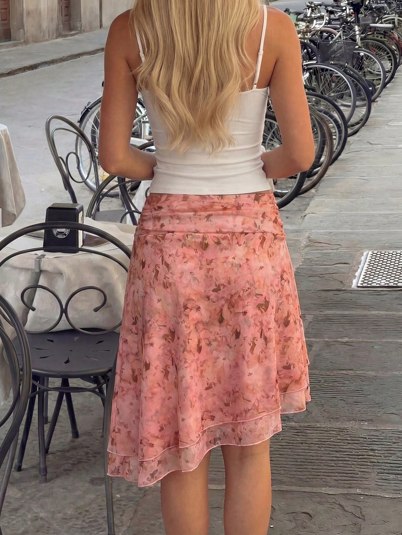 Women's Floral Print Ruched Waist Asymmetric Hem Midi Skirt, Vacation