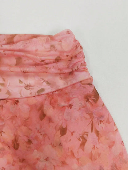 Women's Floral Print Ruched Waist Asymmetric Hem Midi Skirt, Vacation