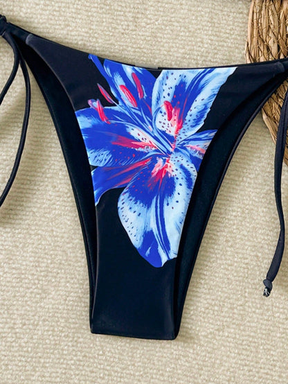 Women's Floral Print Tie-Front Bikini Set, Includes Triangle Top And Tie-Side Bottoms, Suitable For Parties, Gatherings, And Summer Vacation Outfits. Made Of Stretchy, Breathable Fabric, Elegant Swimw