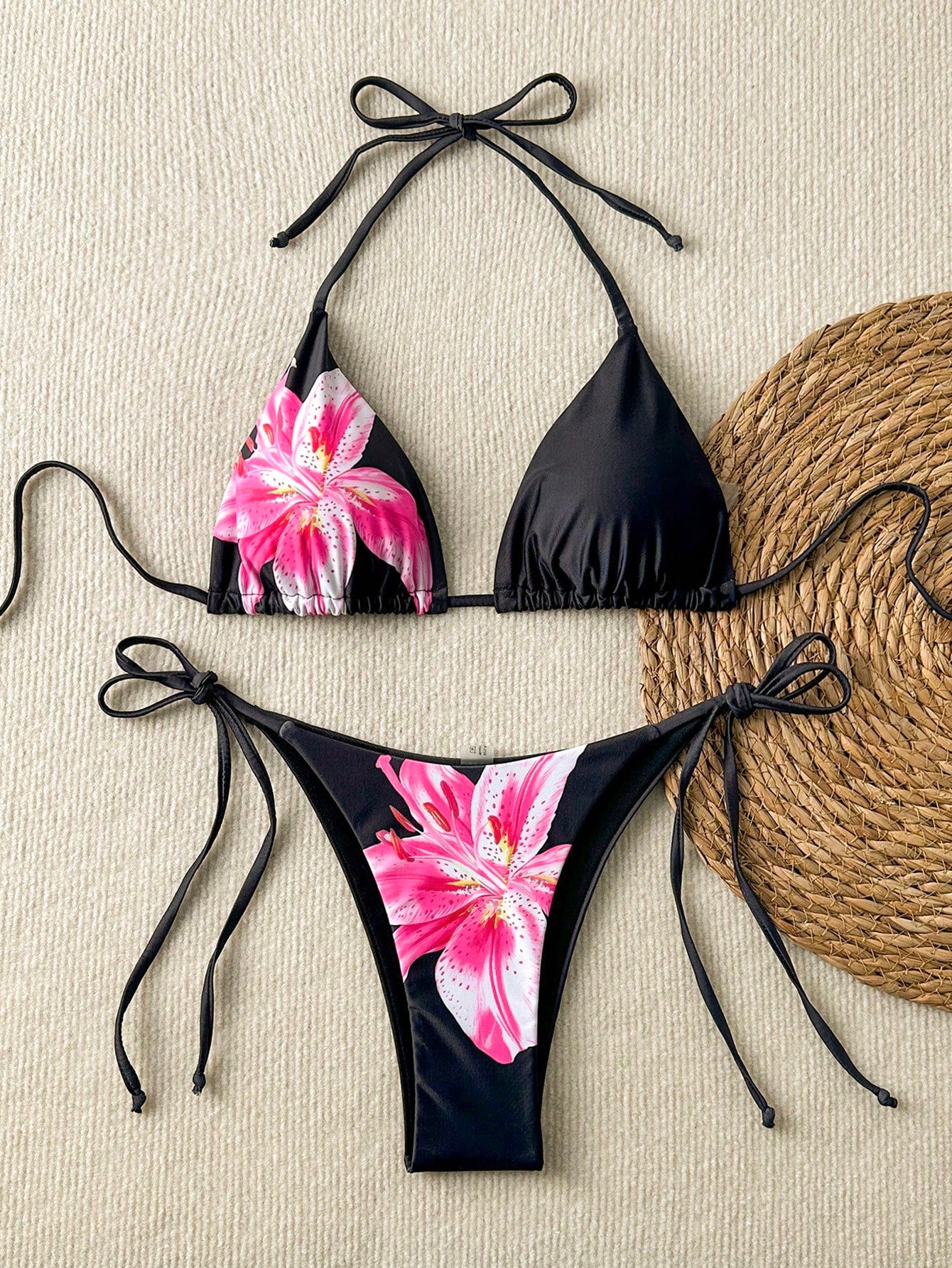 Women's Floral Print Tie-Front Bikini Set, Includes Triangle Top And Tie-Side Bottoms, Suitable For Parties, Gatherings, And Summer Vacation Outfits. Made Of Stretchy, Breathable Fabric, Elegant Swimw
