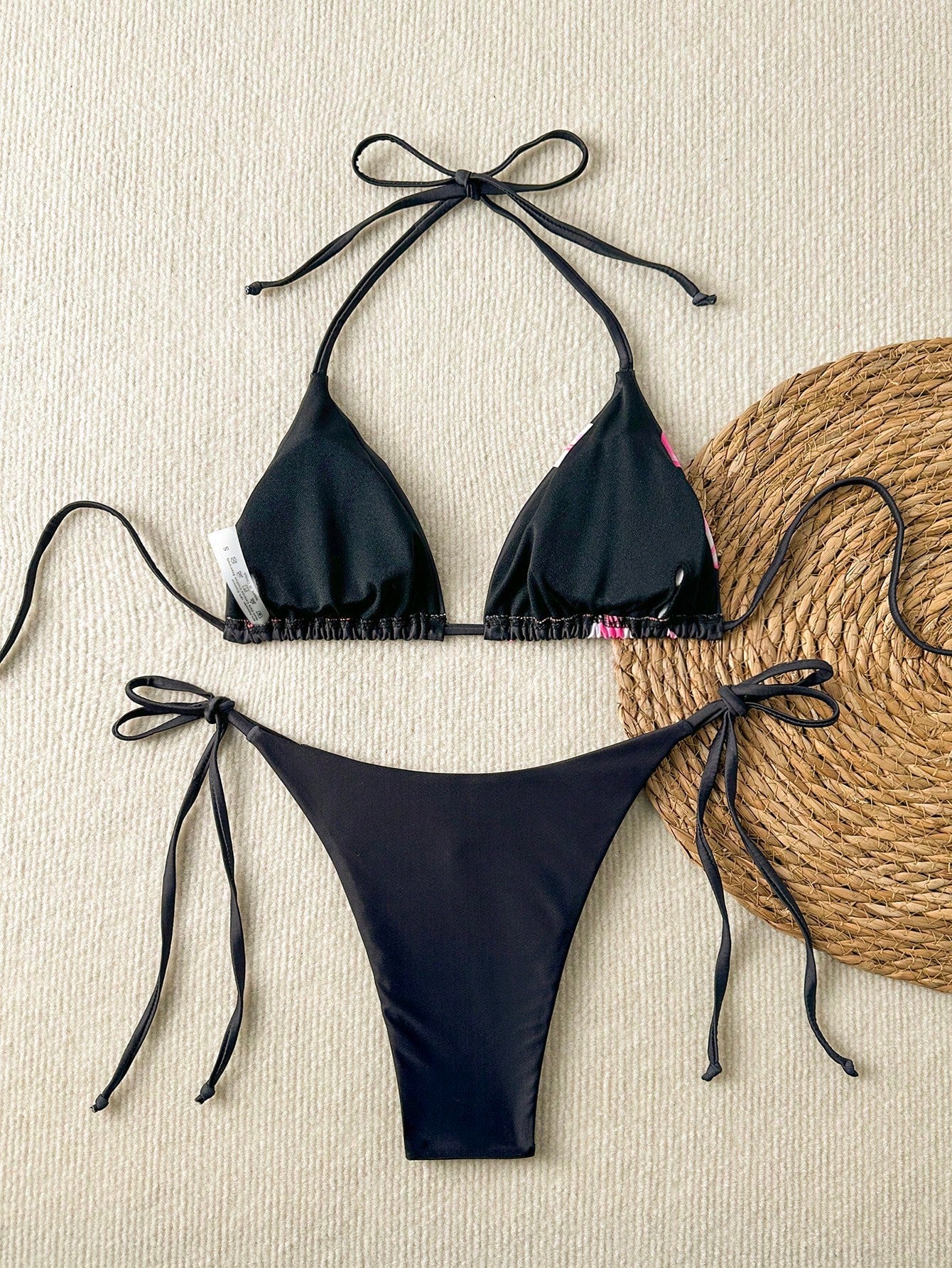 Women's Floral Print Tie-Front Bikini Set, Includes Triangle Top And Tie-Side Bottoms, Suitable For Parties, Gatherings, And Summer Vacation Outfits. Made Of Stretchy, Breathable Fabric, Elegant Swimw