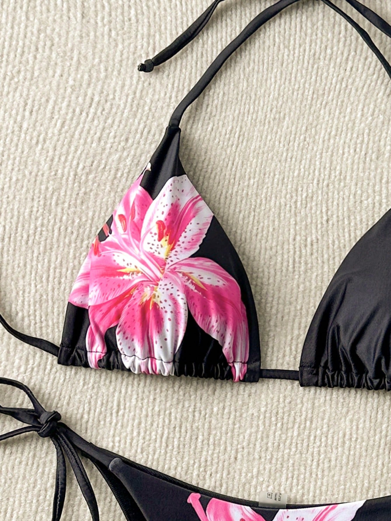 Women's Floral Print Tie-Front Bikini Set, Includes Triangle Top And Tie-Side Bottoms, Suitable For Parties, Gatherings, And Summer Vacation Outfits. Made Of Stretchy, Breathable Fabric, Elegant Swimw