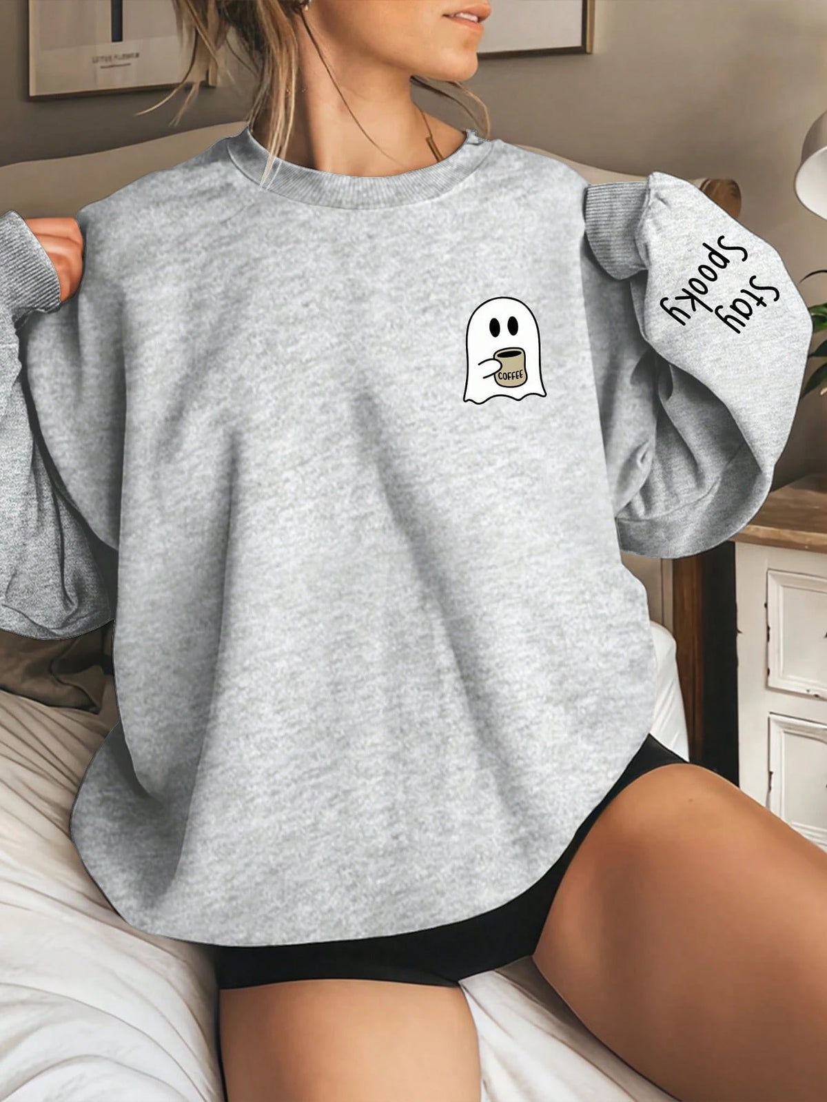 Women's Ghost Print Crew Neck Long Sleeve Sweatshirt