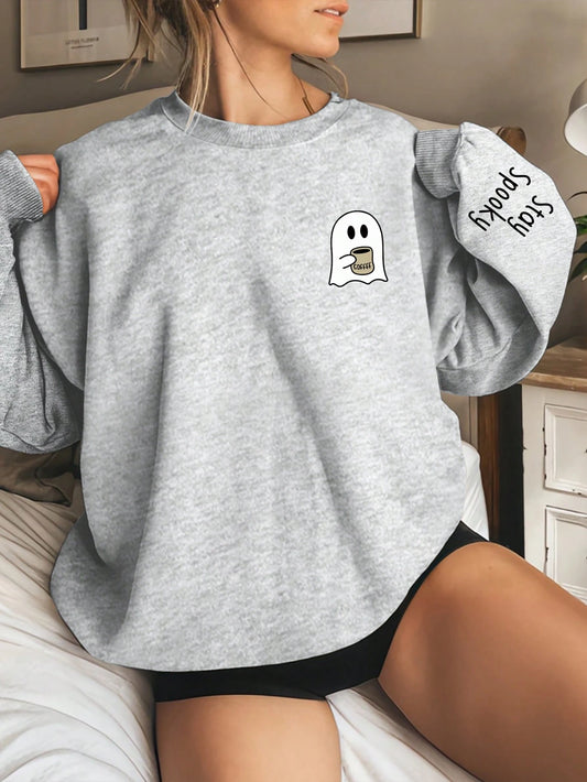 Women's Ghost Print Crew Neck Long Sleeve Sweatshirt