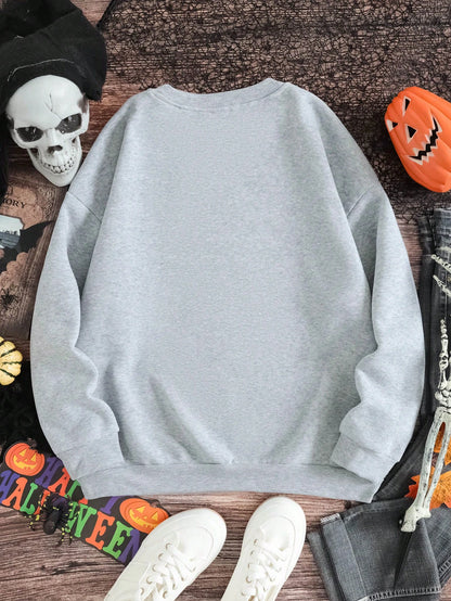 Women's Ghost Print Crew Neck Long Sleeve Sweatshirt