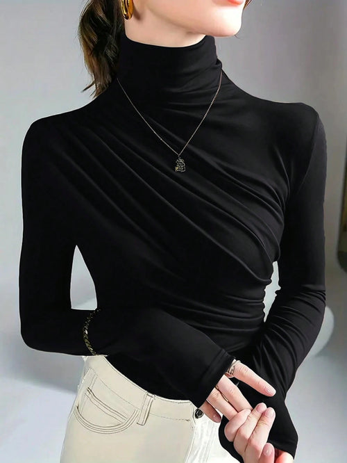 Women's Half Turtleneck Long Sleeve Pleated T-Shirt Fall Cloth For Women