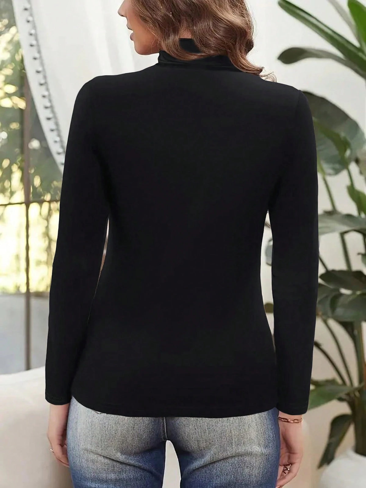Women's Half Turtleneck Long Sleeve Pleated T-Shirt Fall Cloth For Women