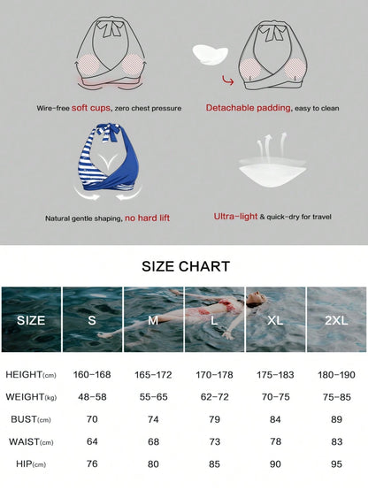 Women's Halter Bikini Set, Anchor Print & Striped Details, Sexy Swimsuit, Suitable For Beach, Holiday, Summer Vacation, Travel, New Arrival