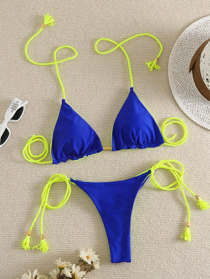 Women's Halter Tie Sexy Backless High-End Bikini 2025 New Braided Separate Swimwear Set Vacation Beach Summer