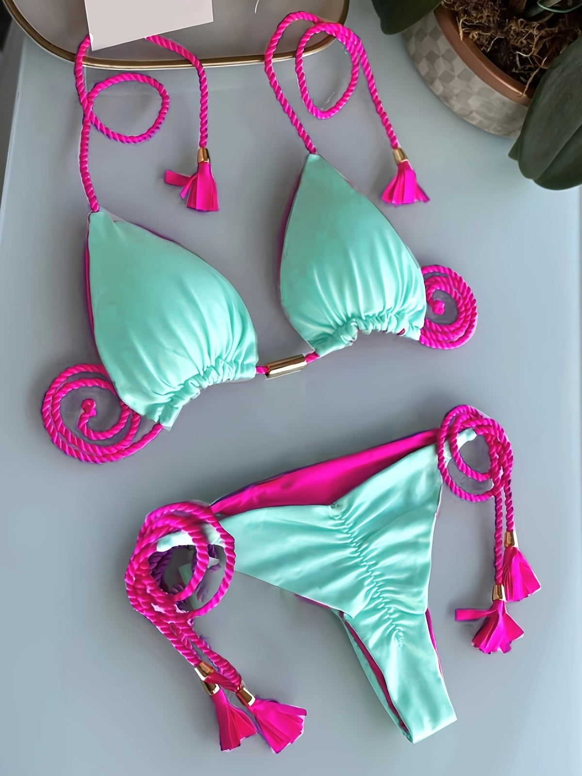 Women's Halter Tie Sexy Backless High-End Bikini 2025 New Braided Separate Swimwear Set Vacation Beach Summer