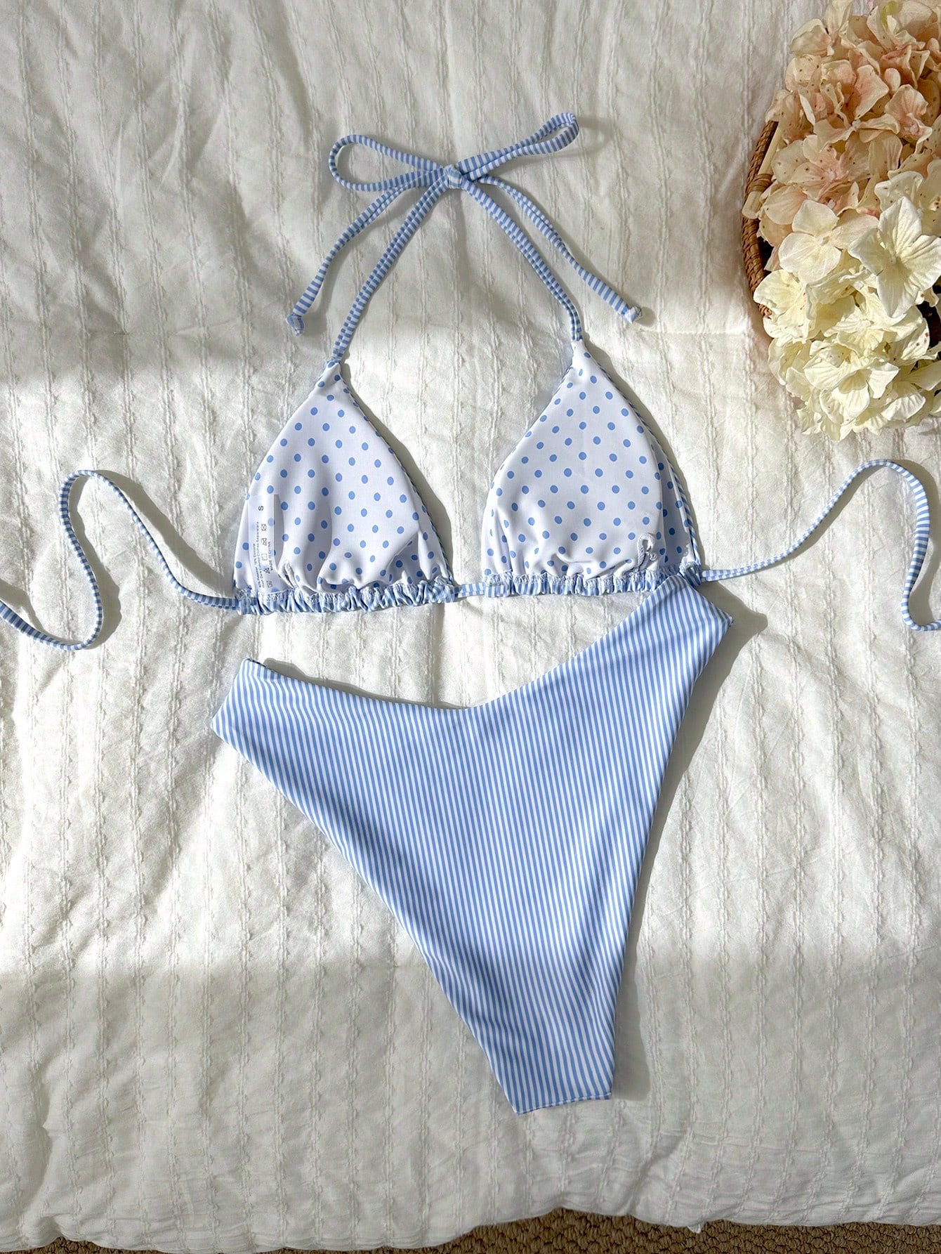 Women's Halter Tie Solid Color Sexy Bikini Swimwear Set For Beach Vacation, Made Of High Elastic Double-Layer Fabric Summer