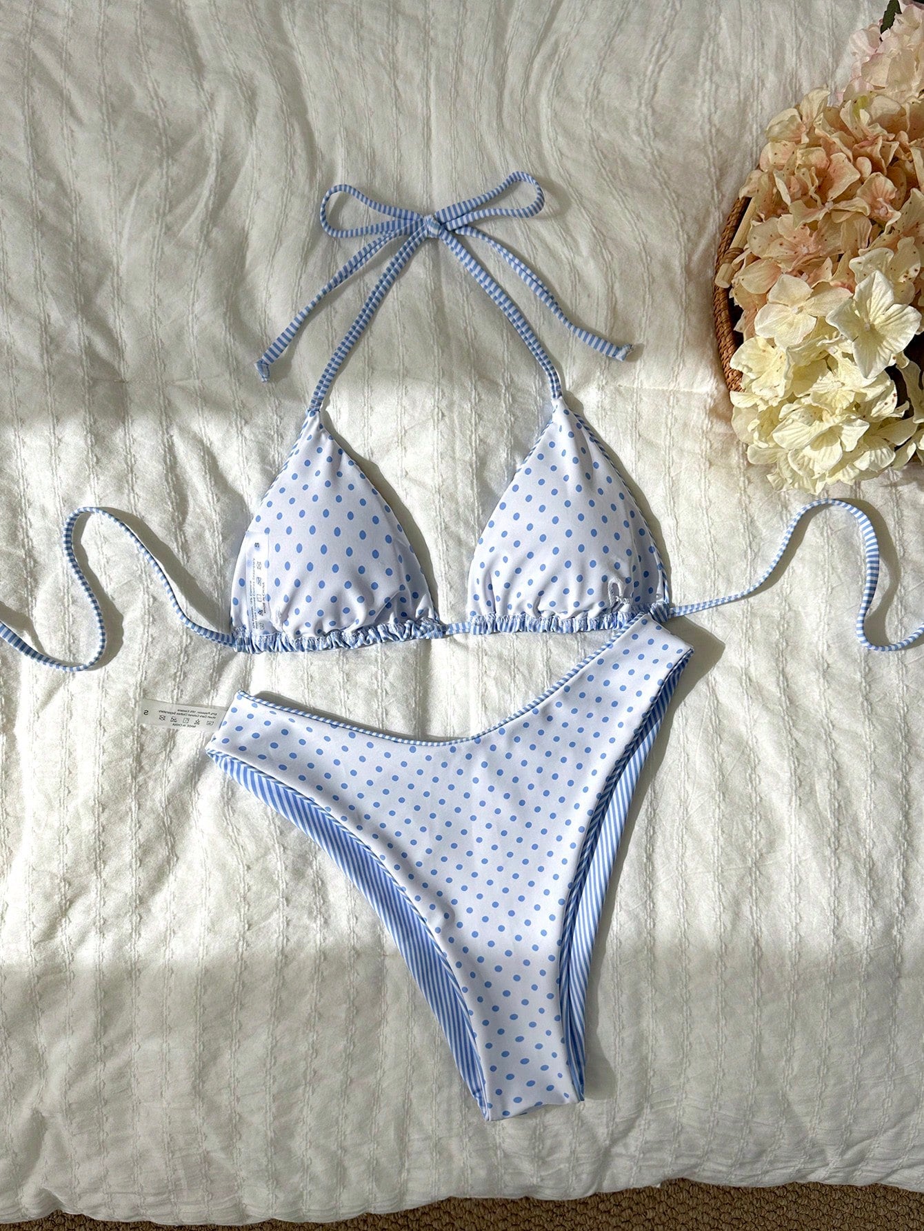 Women's Halter Tie Solid Color Sexy Bikini Swimwear Set For Beach Vacation, Made Of High Elastic Double-Layer Fabric Summer