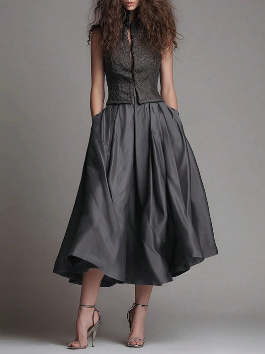 Women's High Waist Ruched Wrap Midi Skirt, Vintage Pleated Mid-Length Skirt With Pockets, Cocktail Dress Skirt, Pleated Skirt, Suitable For Autumn Outfits And Travel