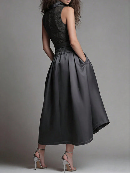 Women's High Waist Ruched Wrap Midi Skirt, Vintage Pleated Mid-Length Skirt With Pockets, Cocktail Dress Skirt, Pleated Skirt, Suitable For Autumn Outfits And Travel