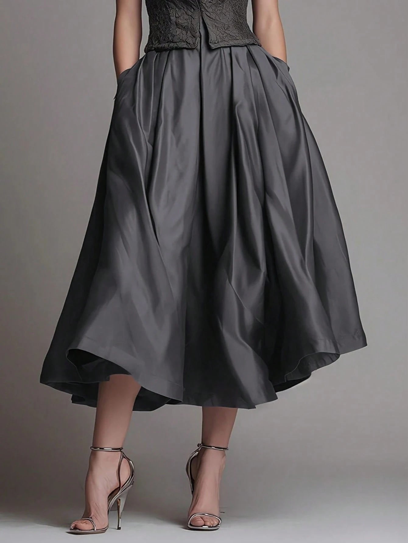 Women's High Waist Ruched Wrap Midi Skirt, Vintage Pleated Mid-Length Skirt With Pockets, Cocktail Dress Skirt, Pleated Skirt, Suitable For Autumn Outfits And Travel