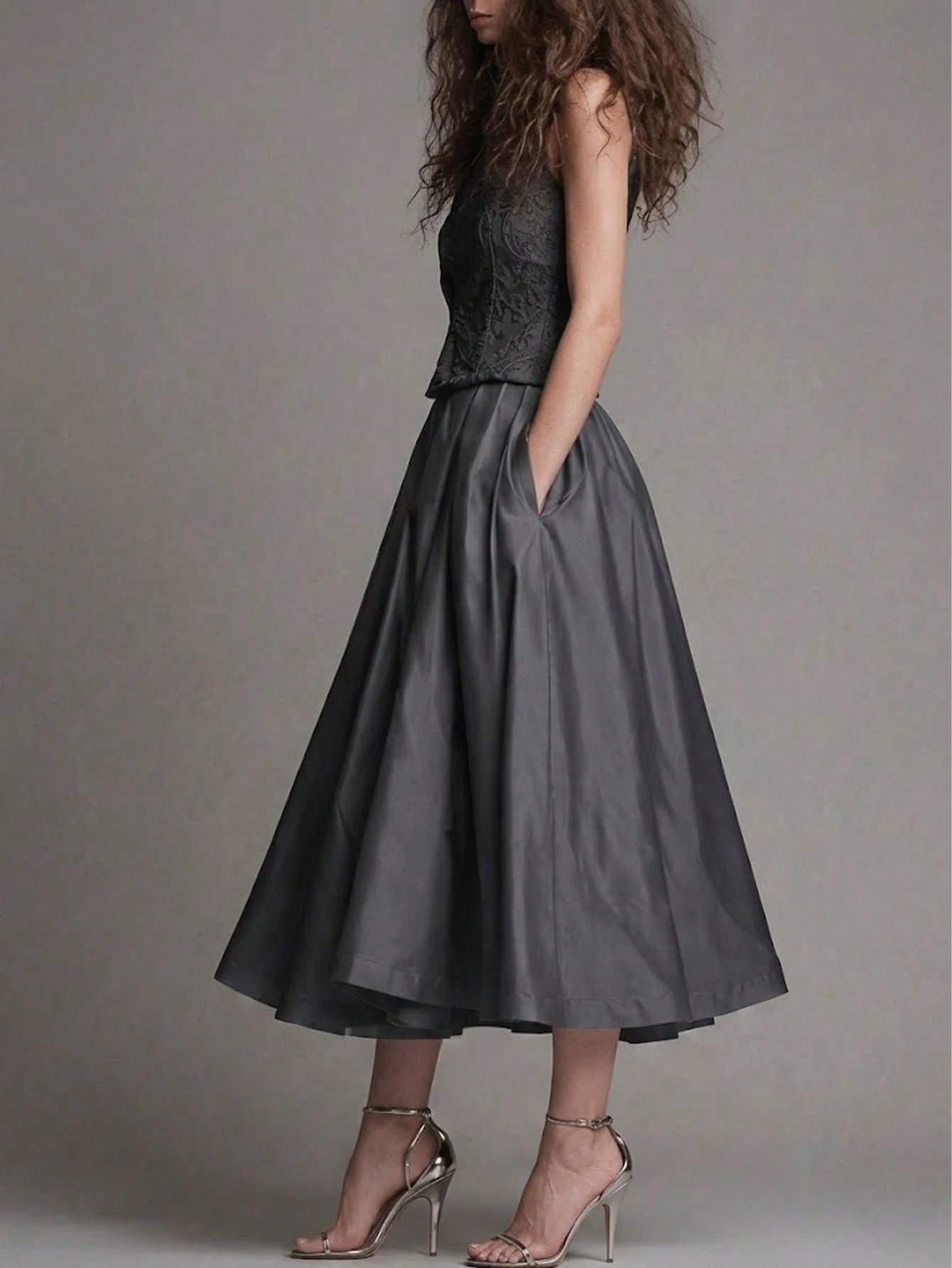 Women's High Waist Ruched Wrap Midi Skirt, Vintage Pleated Mid-Length Skirt With Pockets, Cocktail Dress Skirt, Pleated Skirt, Suitable For Autumn Outfits And Travel
