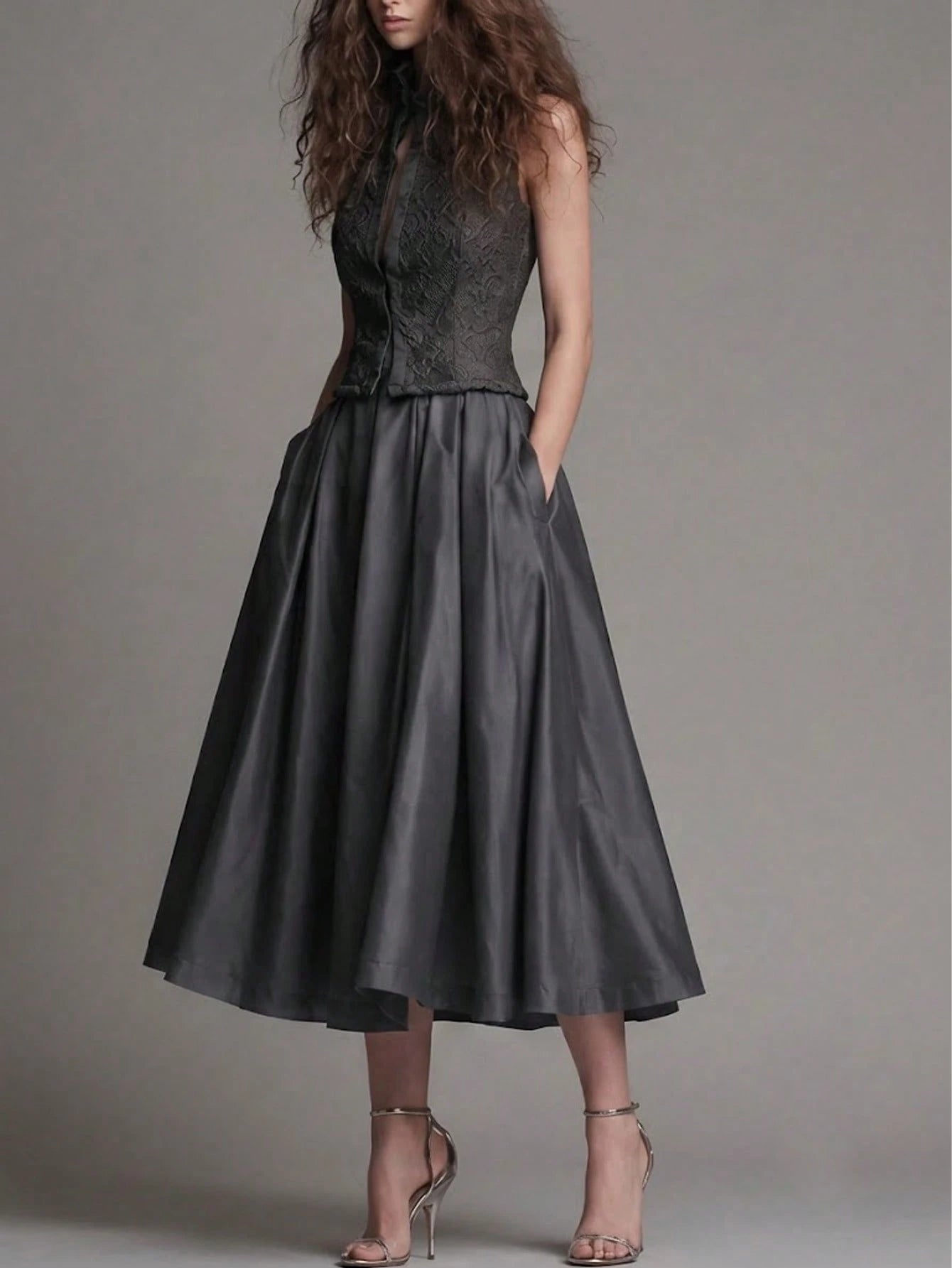 Women's High Waist Ruched Wrap Midi Skirt, Vintage Pleated Mid-Length Skirt With Pockets, Cocktail Dress Skirt, Pleated Skirt, Suitable For Autumn Outfits And Travel