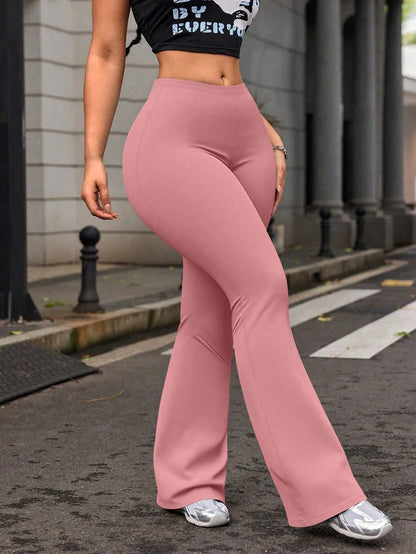 Women's High Waist Solid Color Flare Yoga Leggings, Workout Running Fitness Pants Black Spring