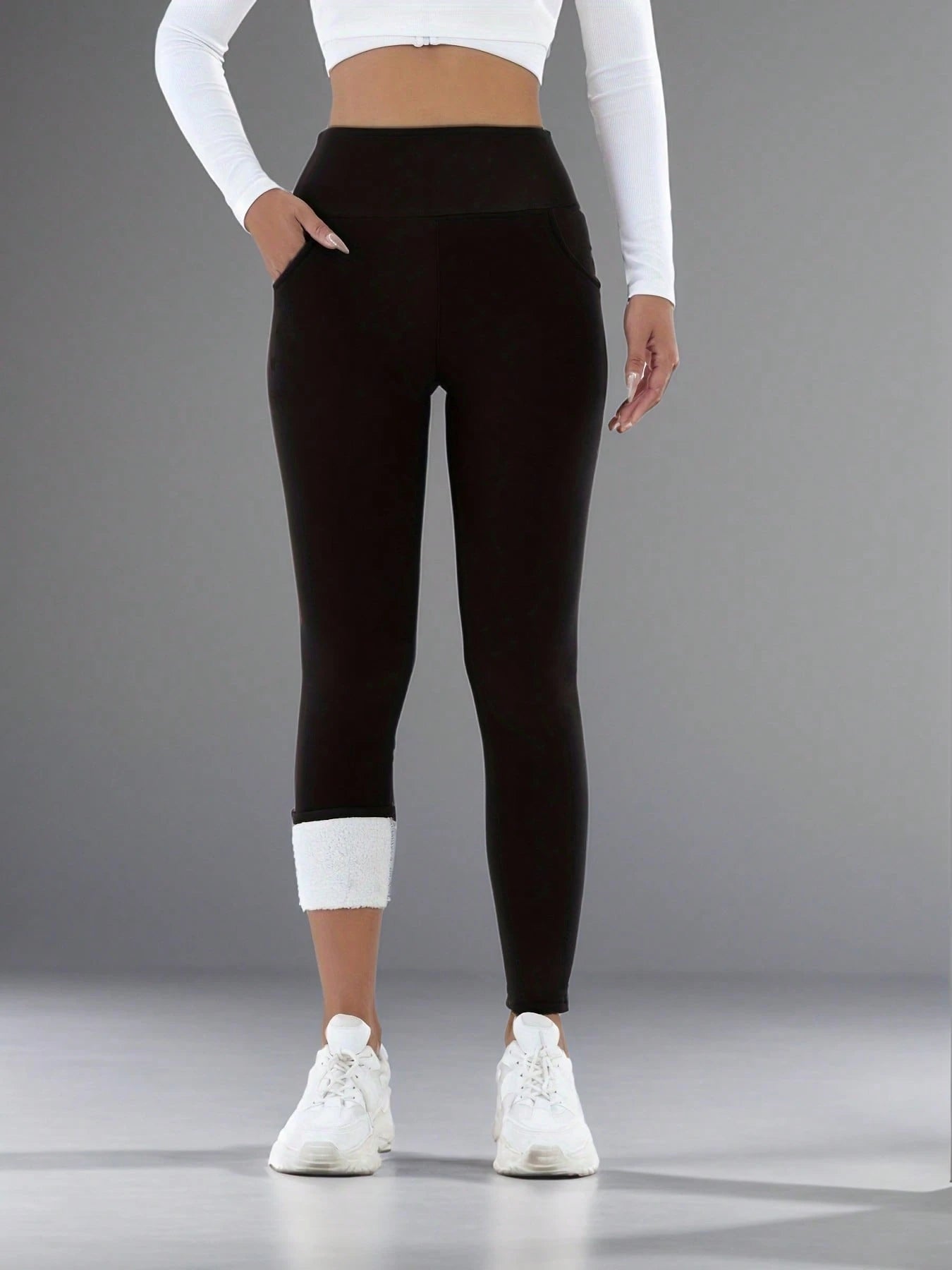 Women's High Waist Thermal Leggings- Elastic Thickened, Warm & Comfortable, With Elastic Waistband And Pockets, Casual Comfortable Warm Leggings, Cozy