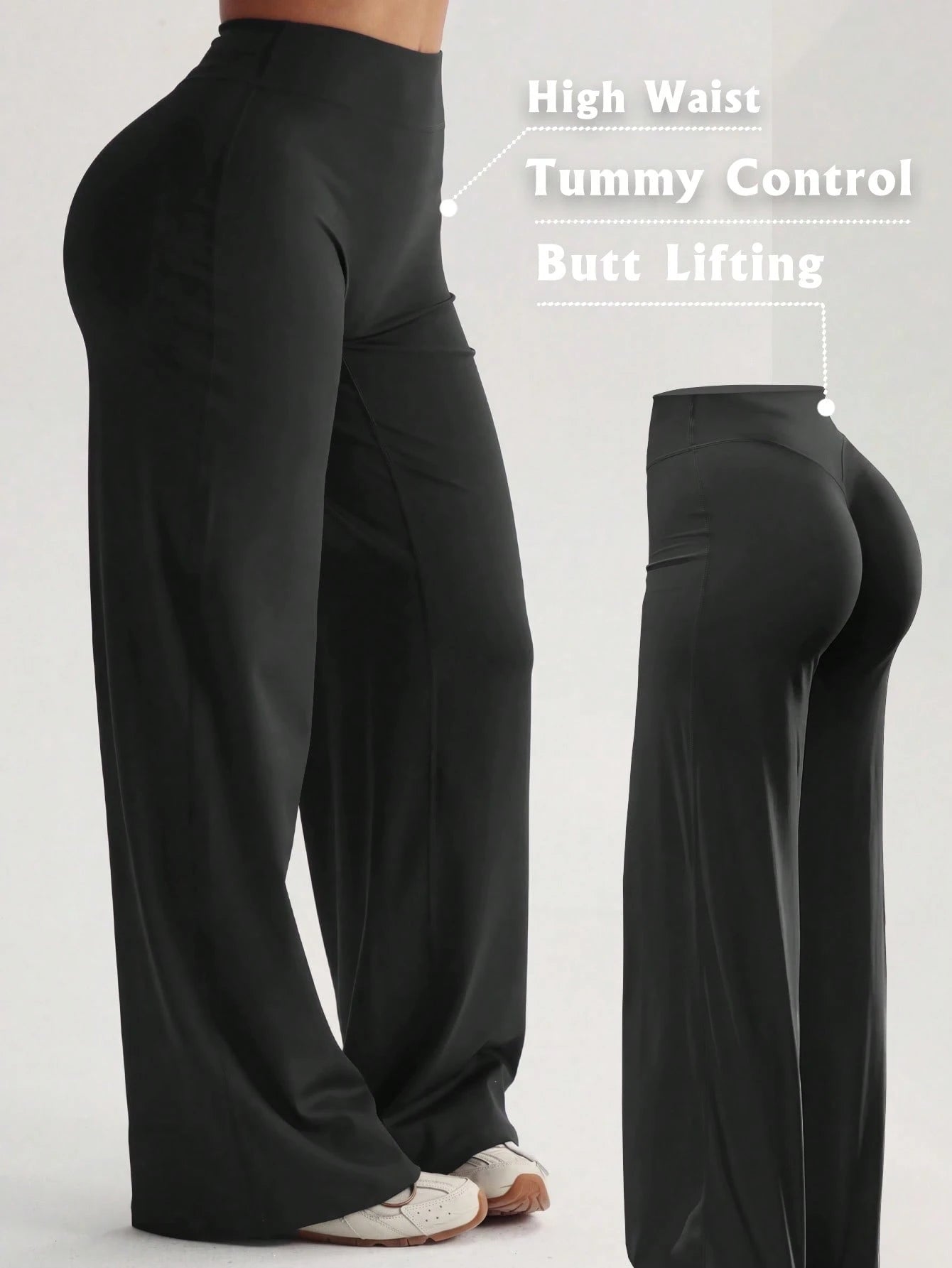 Women's High Waist Wide Leg Pants For Outdoor Exercise, Comfortable Sports Casual Leggings, High Elastic Flare Pants For Commuting & Yoga, Knit Fabric, Stretchy & Comfortable, Suitable For Daily Wear
