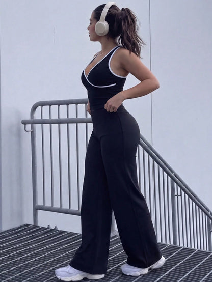 Women's High Waist Wide Leg Pants For Outdoor Exercise, Comfortable Sports Casual Leggings, High Elastic Flare Pants For Commuting & Yoga, Knit Fabric, Stretchy & Comfortable, Suitable For Daily Wear