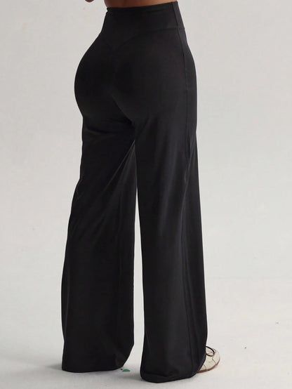 Women's High Waist Wide Leg Pants For Outdoor Exercise, Comfortable Sports Casual Leggings, High Elastic Flare Pants For Commuting & Yoga, Knit Fabric, Stretchy & Comfortable, Suitable For Daily Wear