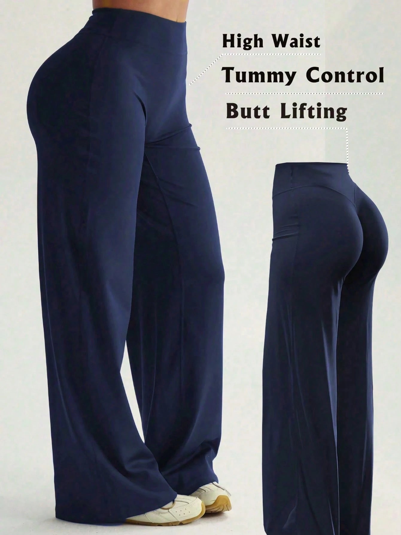 Women's High Waist Wide Leg Pants For Outdoor Exercise, Comfortable Sports Casual Leggings, High Elastic Flare Pants For Commuting & Yoga, Knit Fabric, Stretchy & Comfortable, Suitable For Daily Wear