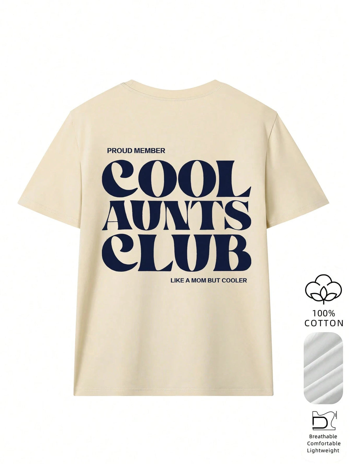 Women's Interesting & Cool "Auntie Club" Pattern Loose T-Shirt, 100% Cotton Comfortable Round Neck Top, Auntie Life Style, Suitable For Family Gatherings, Weekend Outings, Vacations, And Gifts For Aun