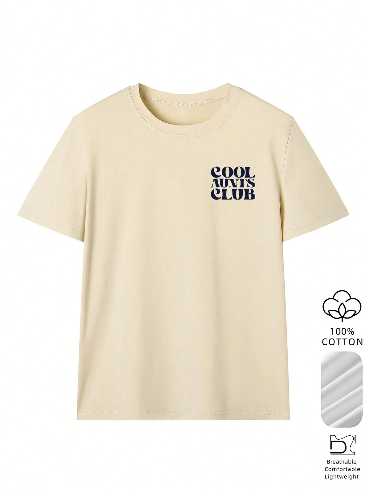 Women's Interesting & Cool "Auntie Club" Pattern Loose T-Shirt, 100% Cotton Comfortable Round Neck Top, Auntie Life Style, Suitable For Family Gatherings, Weekend Outings, Vacations, And Gifts For Aun