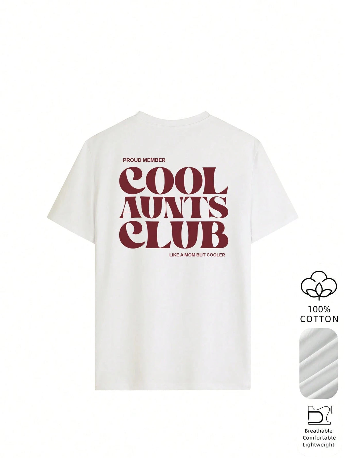 Women's Interesting & Cool "Auntie Club" Pattern Loose T-Shirt, 100% Cotton Comfortable Round Neck Top, Auntie Life Style, Suitable For Family Gatherings, Weekend Outings, Vacations, And Gifts For Aun