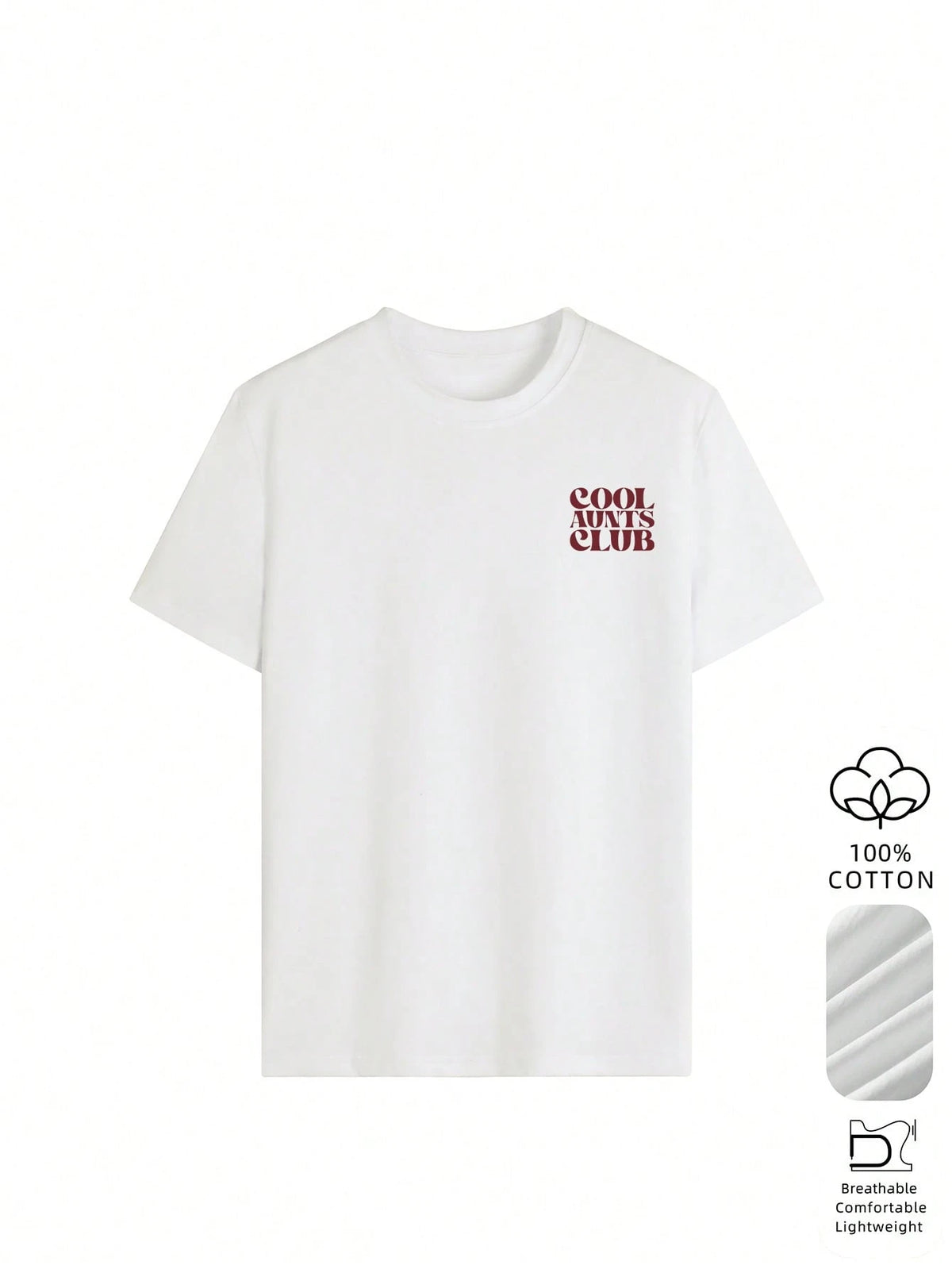 Women's Interesting & Cool "Auntie Club" Pattern Loose T-Shirt, 100% Cotton Comfortable Round Neck Top, Auntie Life Style, Suitable For Family Gatherings, Weekend Outings, Vacations, And Gifts For Aun