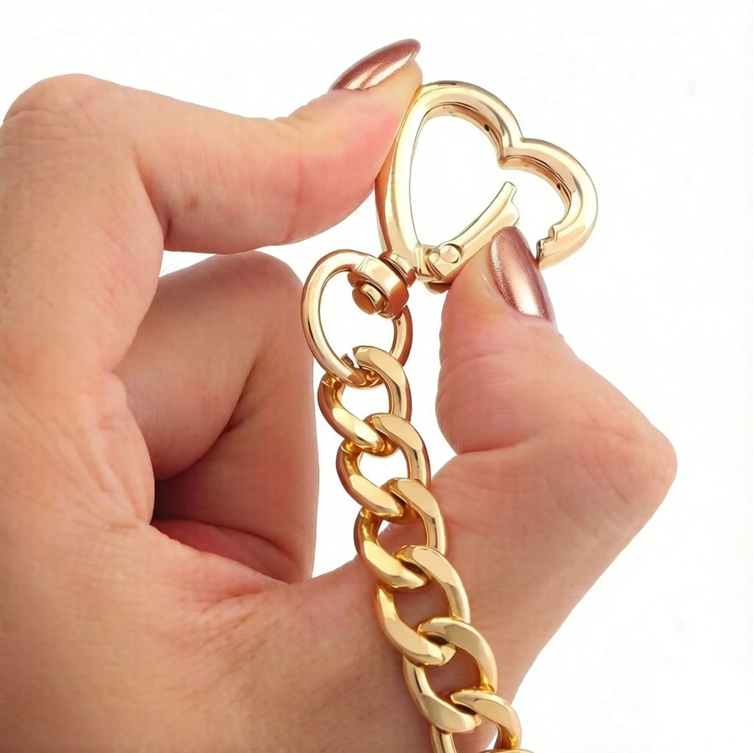 Women's Keychain Chain With Heart Shape Buckle – Metal Bag Extension For Keys & Purses