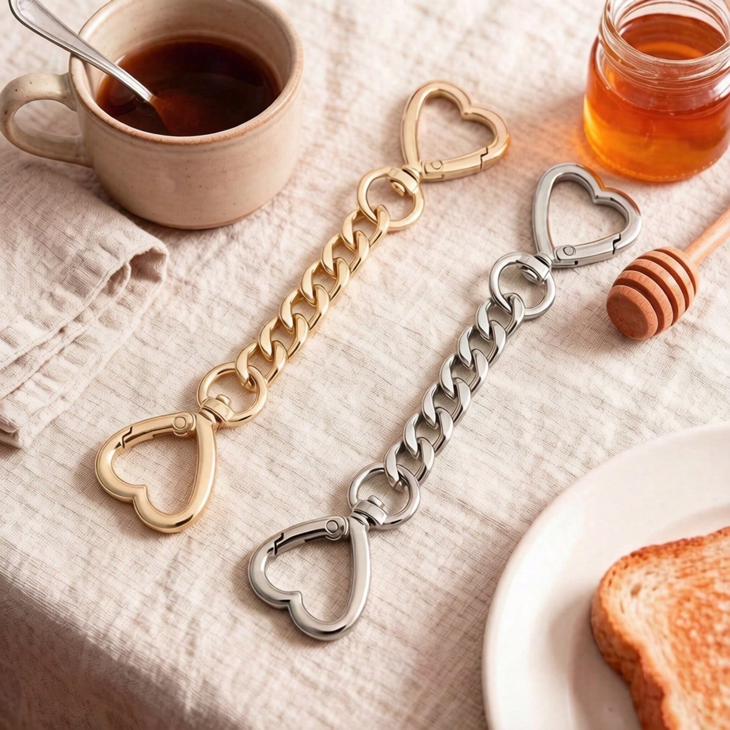 Women's Keychain Chain With Heart Shape Buckle – Metal Bag Extension For Keys & Purses