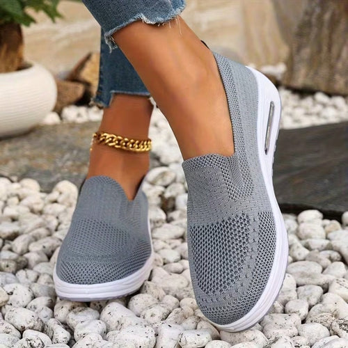 Women's Knit Slip-On Sneakers, Air Cushion Sole, Soft Non-Slip, Ideal For Elders, Home & Daily Outdoor Use