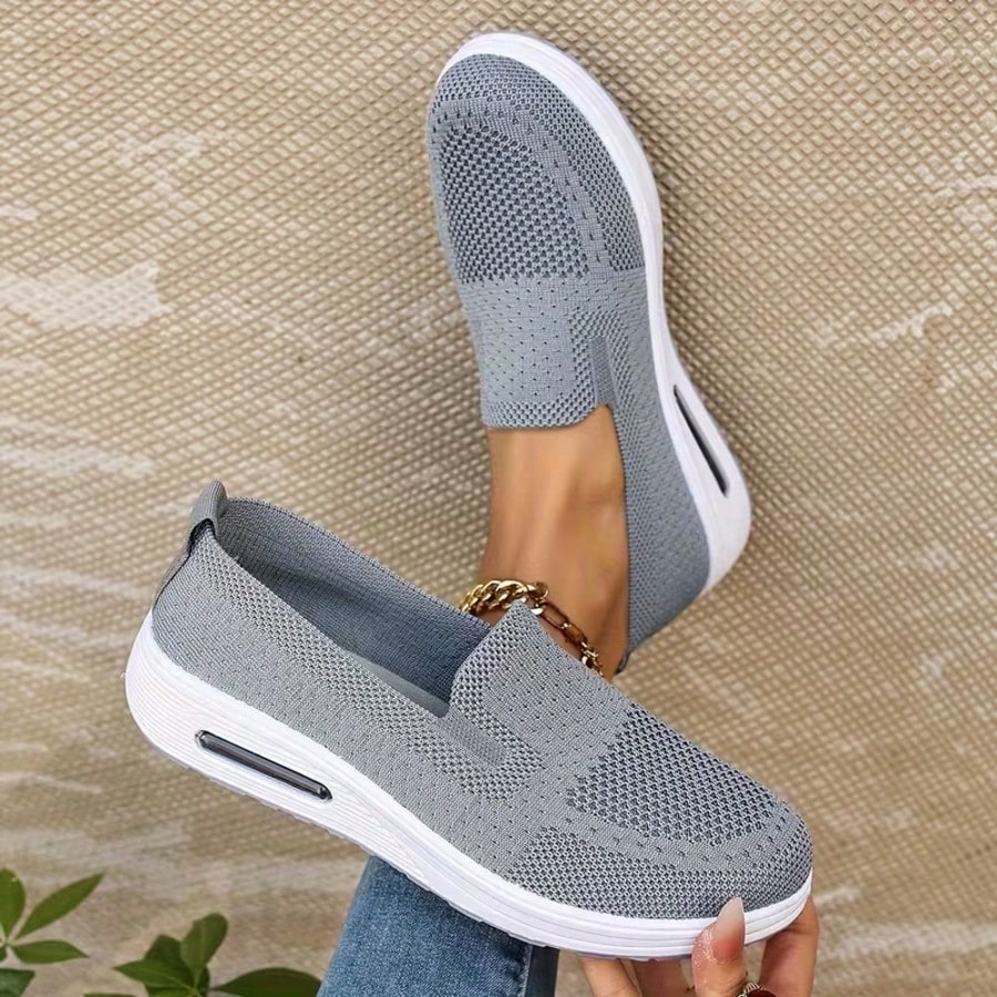 Women's Knit Slip-On Sneakers, Air Cushion Sole, Soft Non-Slip, Ideal For Elders, Home & Daily Outdoor Use