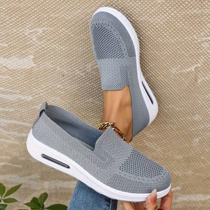 Women's Knit Slip-On Sneakers, Air Cushion Sole, Soft Non-Slip, Ideal For Elders, Home & Daily Outdoor Use