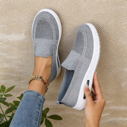 Women's Knit Slip-On Sneakers, Air Cushion Sole, Soft Non-Slip, Ideal For Elders, Home & Daily Outdoor Use