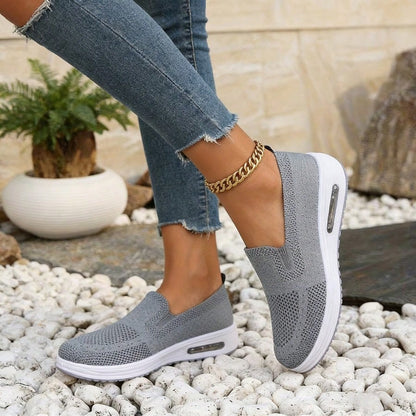 Women's Knit Slip-On Sneakers, Air Cushion Sole, Soft Non-Slip, Ideal For Elders, Home & Daily Outdoor Use