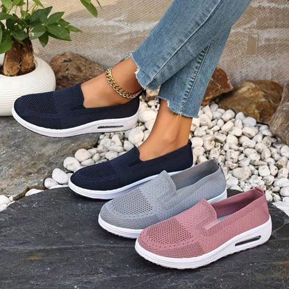 Women's Knit Slip-On Sneakers, Air Cushion Sole, Soft Non-Slip, Ideal For Elders, Home & Daily Outdoor Use