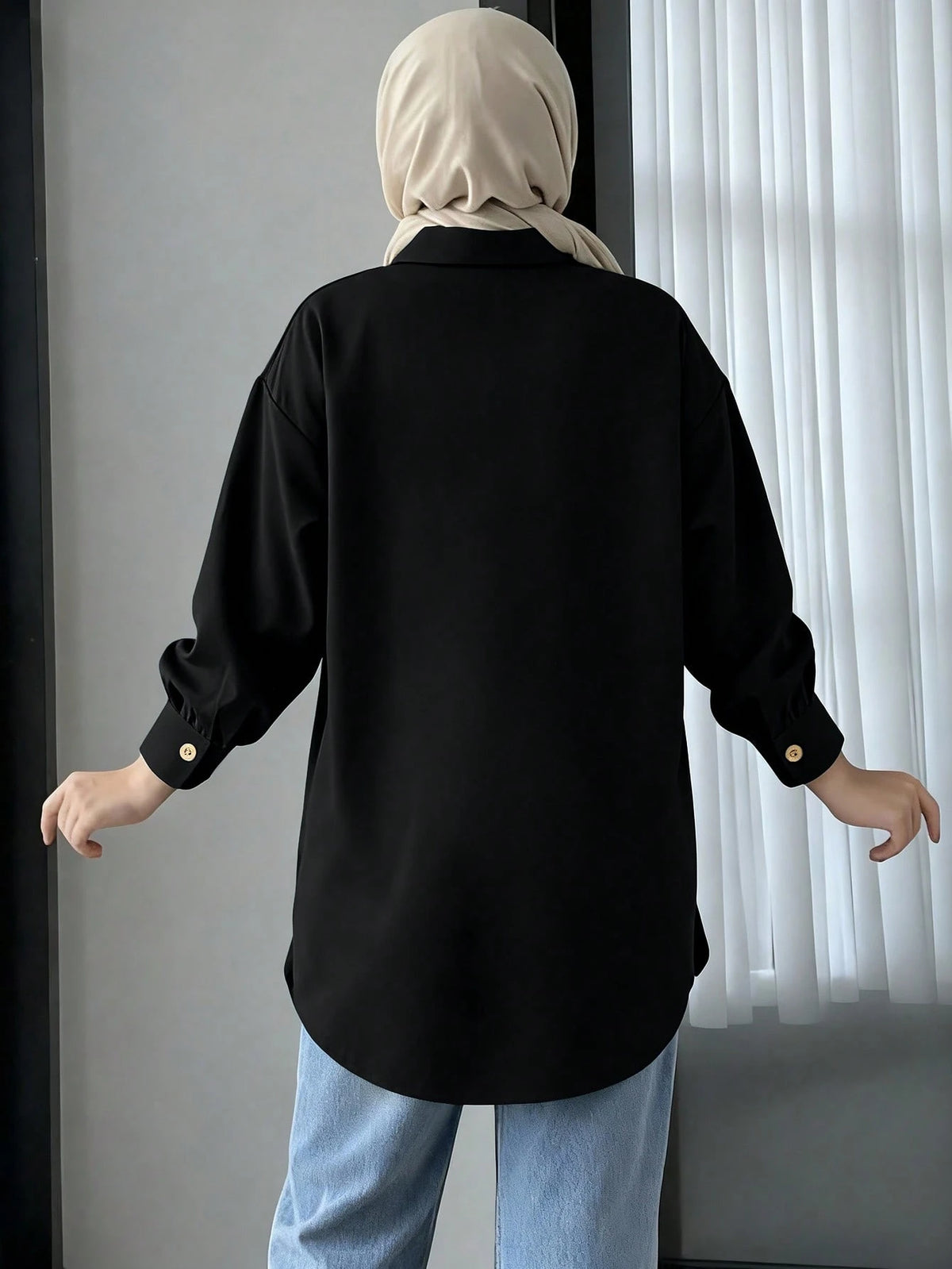 Women's Long Sleeve Plaid Shirt Collar Button Front Blouse, Woven Fabric Black Fall