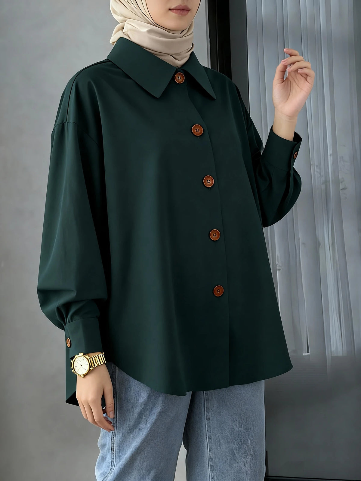 Women's Long Sleeve Plaid Shirt Collar Button Front Blouse, Woven Fabric Black Fall
