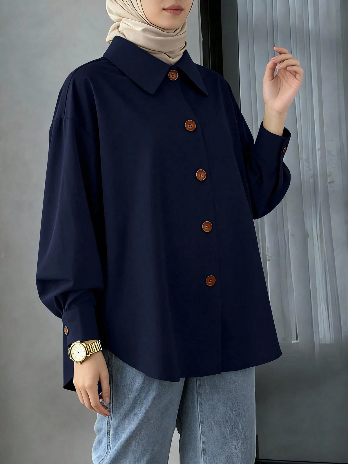 Women's Long Sleeve Plaid Shirt Collar Button Front Blouse, Woven Fabric Black Fall