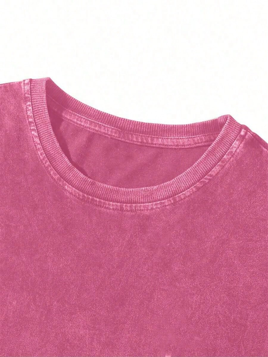 Women's Minimalist Printed Round Neck Short Sleeve Washed Cotton T-Shirt Cute T Shirt Washed T Shirt Anti-Wrinkle Cotton T-Shirt