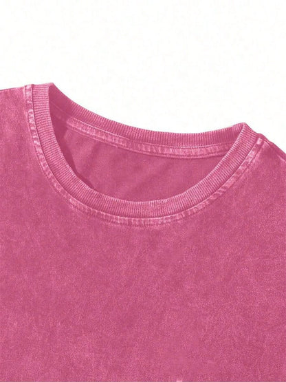 Women's Minimalist Printed Round Neck Short Sleeve Washed Cotton T-Shirt Cute T Shirt Washed T Shirt Anti-Wrinkle Cotton T-Shirt