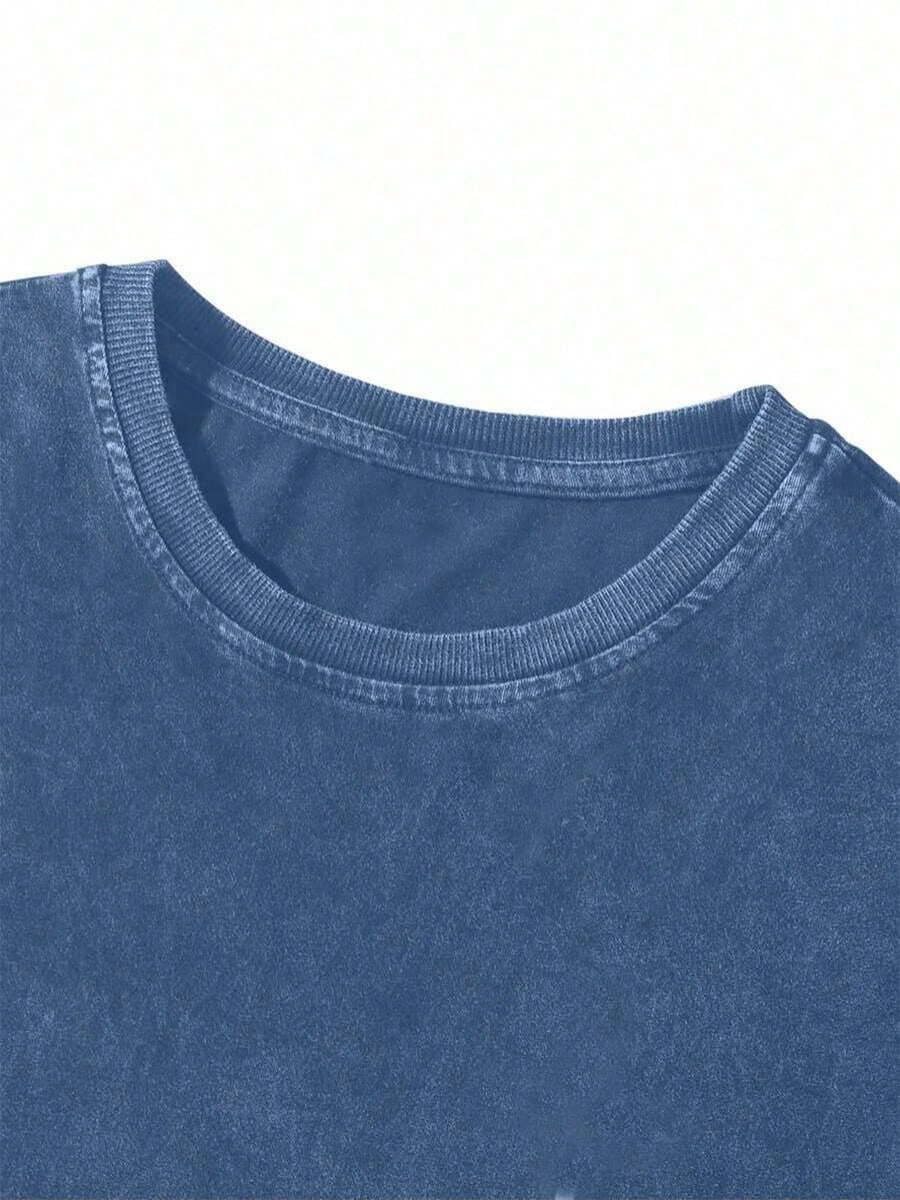 Women's Minimalist Printed Round Neck Short Sleeve Washed Cotton T-Shirt Cute T Shirt Washed T Shirt Anti-Wrinkle Cotton T-Shirt