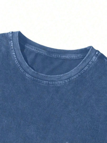 Women's Minimalist Printed Round Neck Short Sleeve Washed Cotton T-Shirt Cute T Shirt Washed T Shirt Anti-Wrinkle Cotton T-Shirt