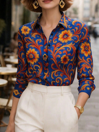 Women's New Bestselling Office Shirt: Comfortable Casual Elegant Printed Long Sleeve Top, Minimalist Commuting Design, Essential For Autumn Vacation Spring