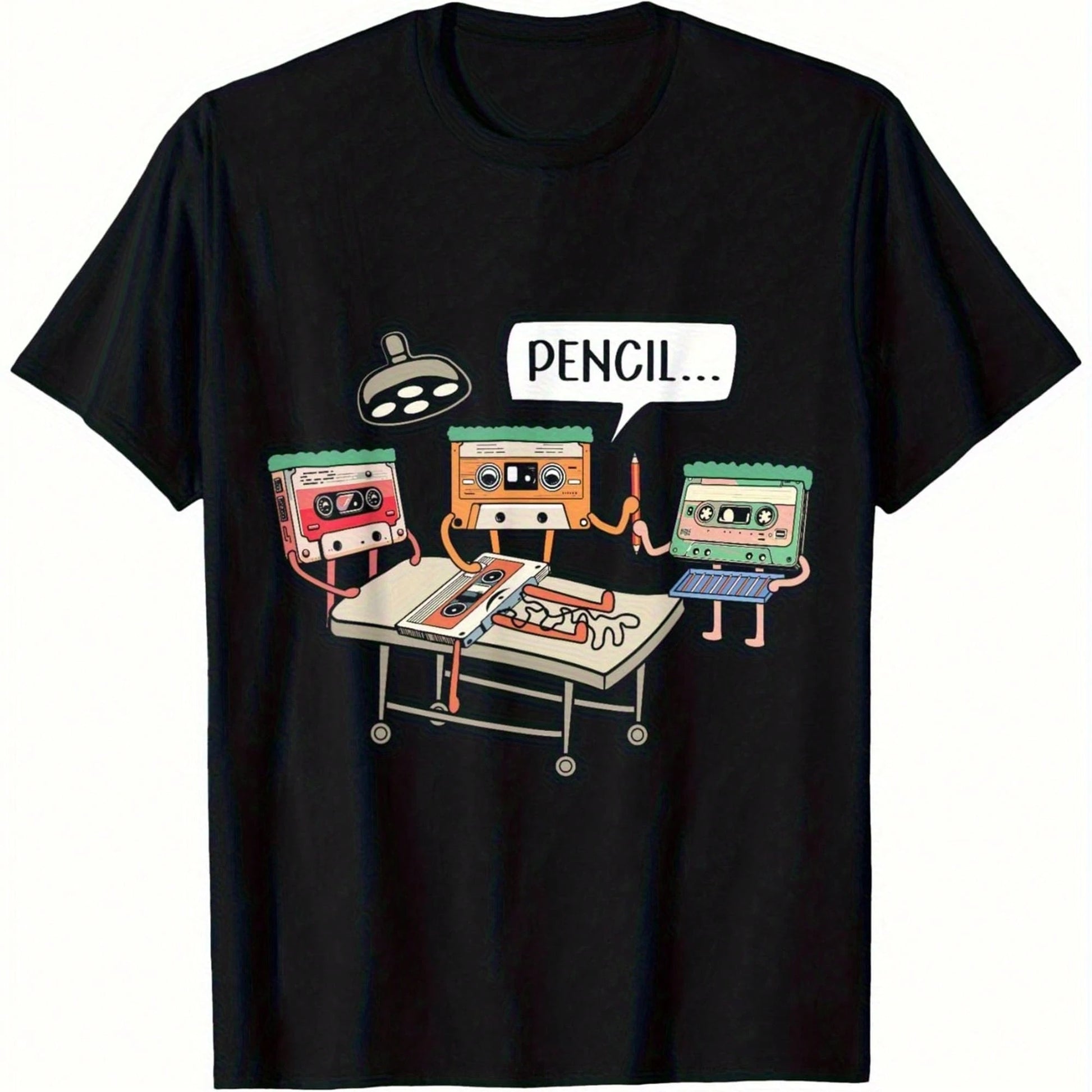 Women'S Plus Size Cotton Retro 80s Cassette Tape And 8-Bit T-Shirt- Loose Straight-Leg Retro Game And Music T-Shirt With Pencil Icon Label (No Text)- Casual Short-Sleeve Shirt Suitable For Casual We