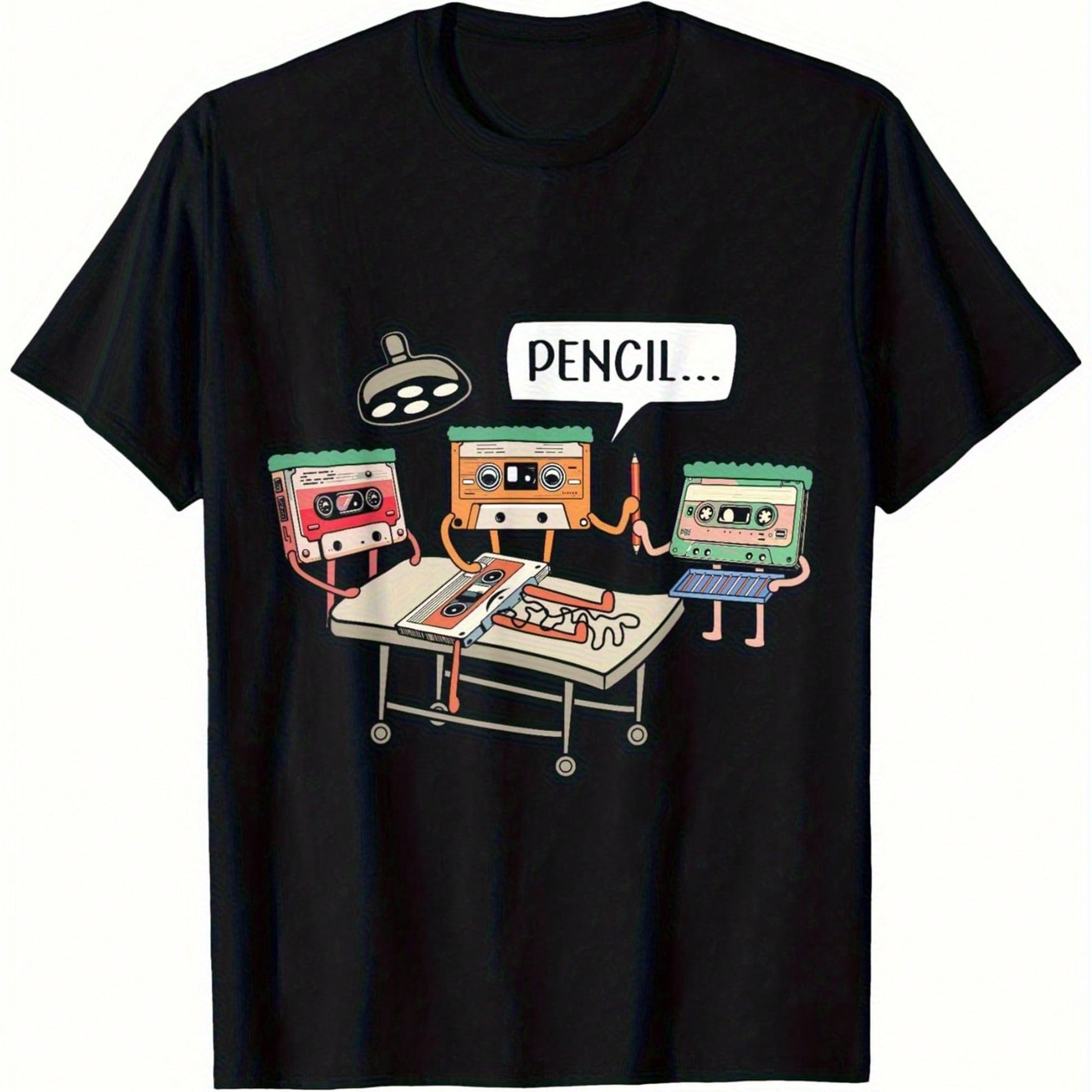 Women'S Plus Size Cotton Retro 80s Cassette Tape And 8-Bit T-Shirt- Loose Straight-Leg Retro Game And Music T-Shirt With Pencil Icon Label (No Text)- Casual Short-Sleeve Shirt Suitable For Casual We