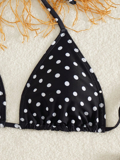 Women's Polka Dot Halter Bikini Set, Cute Tie-Side Swim Bottoms, Medium Stretch Fabric, Perfect For Beach Vacation Summer